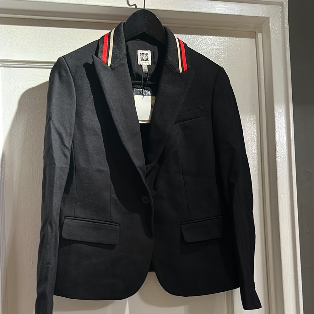 Anne Klein Black Blazer with Red Striped Collar